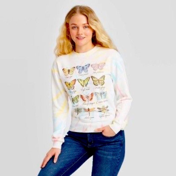 Freeze Tie-Dye Butterflies and Dragonflies Sweater - Picture 1 of 8